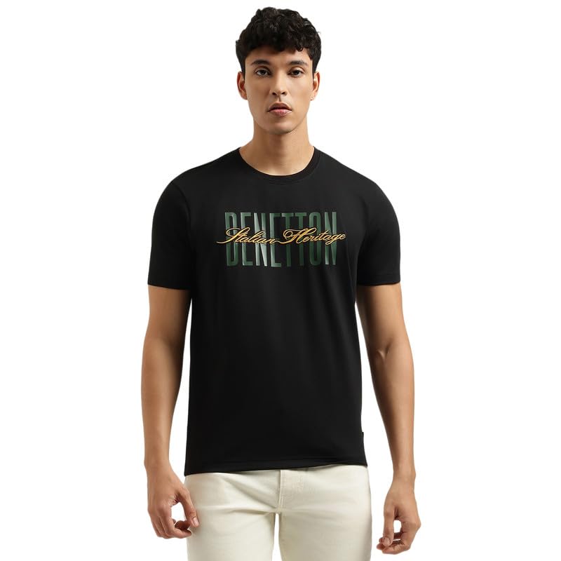 United Colors of Benetton Relaxed Fit Crew Neck Typography T-Shirt Black