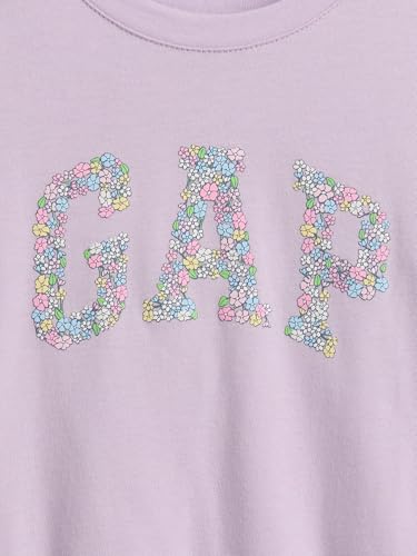 Girls' Logo Print Puff Sleeves Crew Neck T-Shirt, Lilac, 2Y