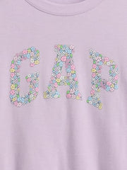 Girls' Logo Print Puff Sleeves Crew Neck T-Shirt, Lilac, 2Y