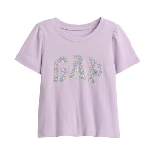 Girls' Logo Print Puff Sleeves Crew Neck T-Shirt, Lilac, 2Y