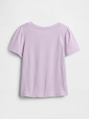 Girls' Logo Print Puff Sleeves Crew Neck T-Shirt, Lilac, 2Y