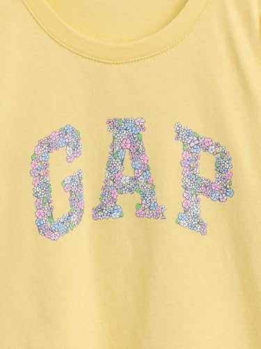 Girls' Logo Print Crew Neck T-Shirt, Yellow, 2Y
