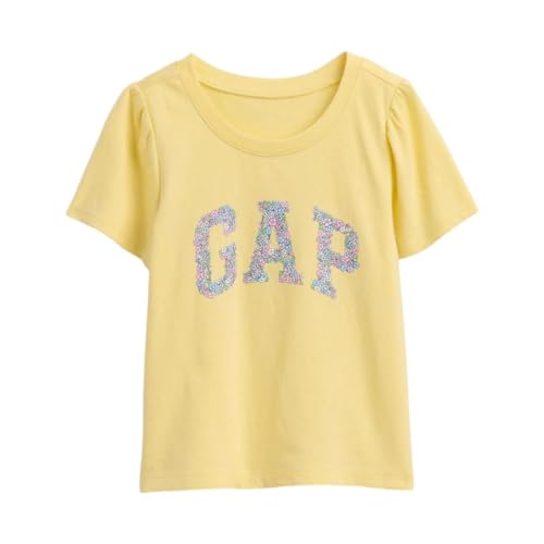 Girls' Logo Print Crew Neck T-Shirt, Yellow, 2Y