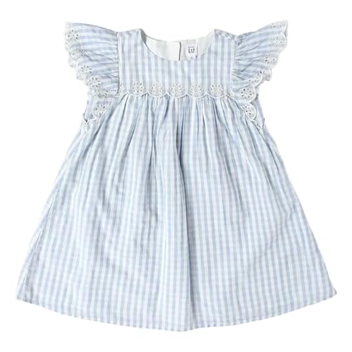 Girls' Gingham Round Neck Flutter Sleeve A-Line Dress, Blue, 2Y