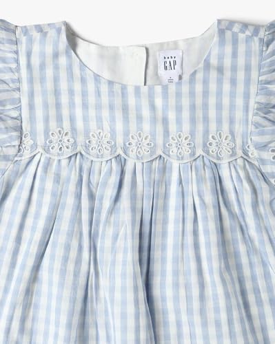 Girls' Gingham Round Neck Flutter Sleeve A-Line Dress, Blue, 2Y