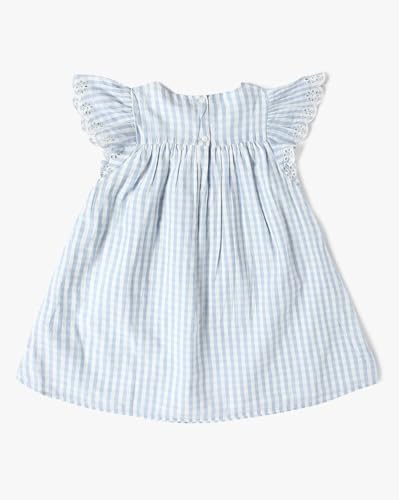 Girls' Gingham Round Neck Flutter Sleeve A-Line Dress, Blue, 2Y