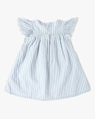 Girls' Gingham Round Neck Flutter Sleeve A-Line Dress, Blue, 2Y