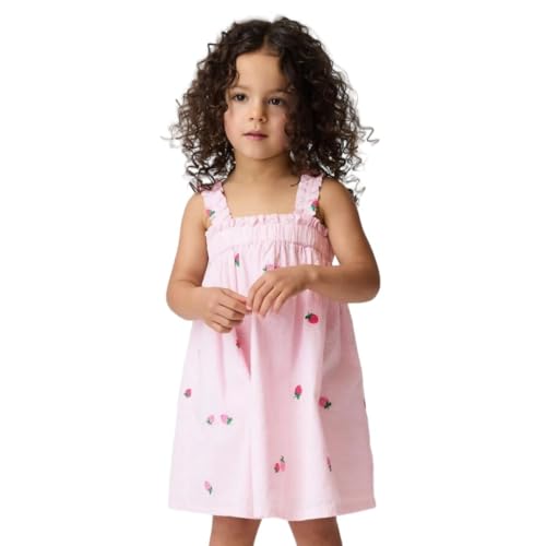 Girls' Embroidered Square Neck A-Line Dress, Pink, 2Y