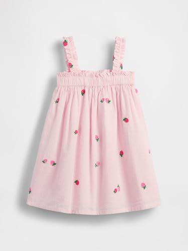Girls' Embroidered Square Neck A-Line Dress, Pink, 2Y