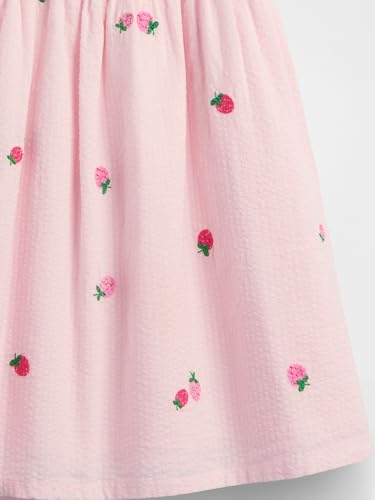 Girls' Embroidered Square Neck A-Line Dress, Pink, 2Y