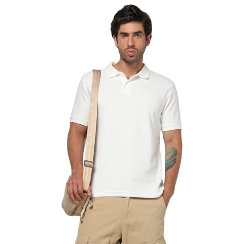 Men's Logo Print Slim Fit Polo Neck T-Shirt, Off White, L