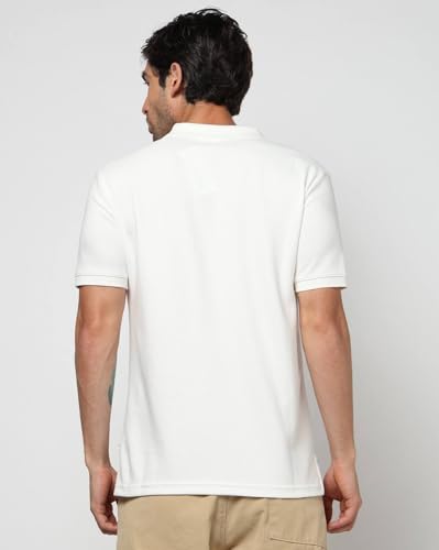 Men's Logo Print Slim Fit Polo Neck T-Shirt, Off White, L