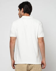 Men's Logo Print Slim Fit Polo Neck T-Shirt, Off White, L