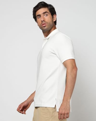 Men's Logo Print Slim Fit Polo Neck T-Shirt, Off White, L