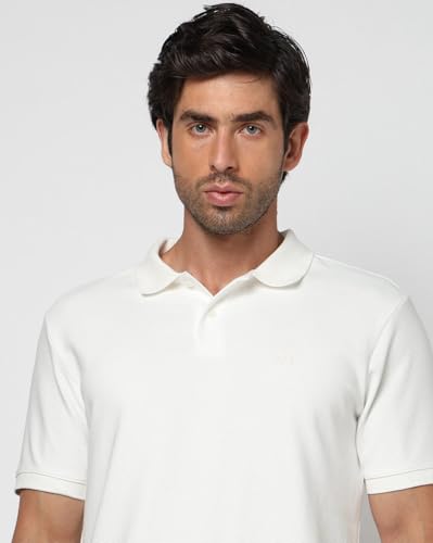 Men's Logo Print Slim Fit Polo Neck T-Shirt, Off White, L