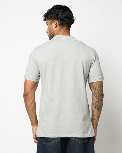Men's Horizontal Stripes Polo Neck Slim Polo T-Shirt, Grey, L