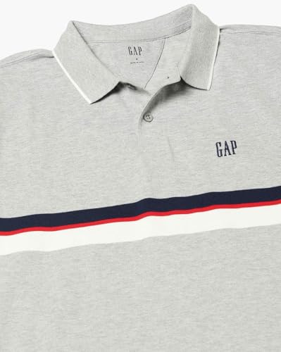 Men's Horizontal Stripes Polo Neck Slim Polo T-Shirt, Grey, L