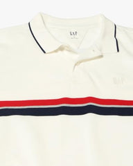 Men's Horizontal Stripes Slim Fit Polo Neck T-Shirt, Off White, L