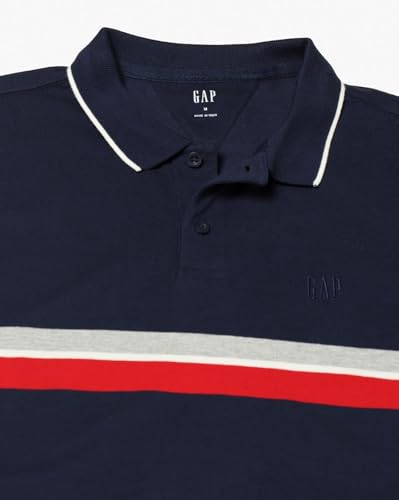 Men's Horizontal Stripes Slim Fit Polo Neck T-Shirt, Navy Blue, S