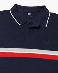 Men's Horizontal Stripes Slim Fit Polo Neck T-Shirt, Navy Blue, S