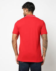 Men's Horizontal Stripes Slim Fit Polo Neck T-Shirt, Red, L