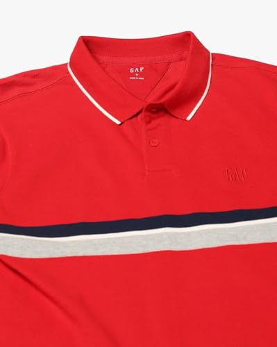 Men's Horizontal Stripes Slim Fit Polo Neck T-Shirt, Red, L