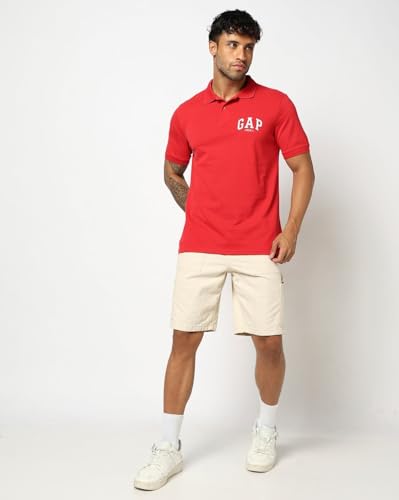 Men's Logo Print Slim Polo Neck T-Shirt, Red, S
