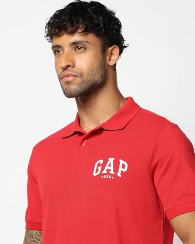 Men's Logo Print Slim Polo Neck T-Shirt, Red, S