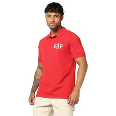 Men's Logo Print Slim Polo Neck T-Shirt, Red, S