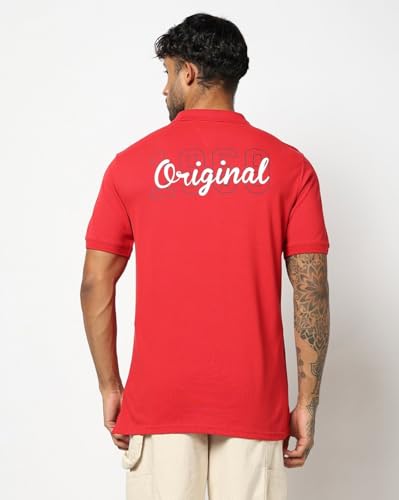 Men's Logo Print Slim Polo Neck T-Shirt, Red, S