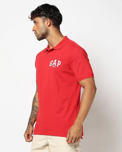 Men's Logo Print Slim Polo Neck T-Shirt, Red, S