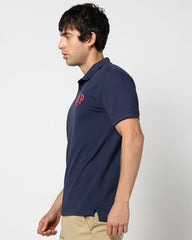 Men's Logo Print Slim Polo Neck Polo T-Shirt, Navy Blue, M