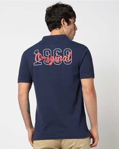 Men's Logo Print Slim Polo Neck Polo T-Shirt, Navy Blue, M