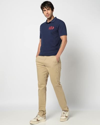 Men's Logo Print Slim Polo Neck Polo T-Shirt, Navy Blue, M