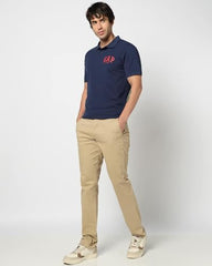 Men's Logo Print Slim Polo Neck Polo T-Shirt, Navy Blue, M