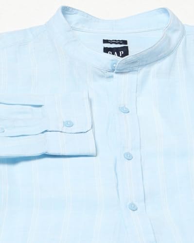 Men's Vertical Pinstripes Mandarin Collar Shirt, Blue, M