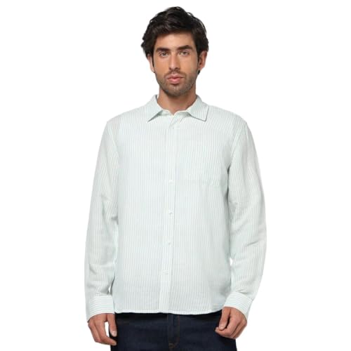 Men's Vertical Stripes Spread Collar Shirt, Blue, S