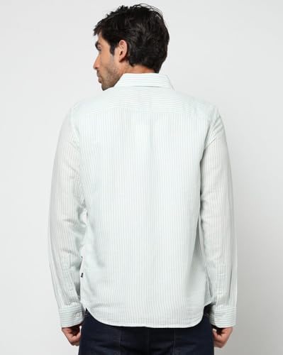 Men's Vertical Stripes Spread Collar Shirt, Blue, S