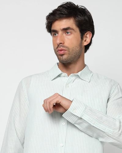 Men's Vertical Stripes Spread Collar Shirt, Blue, S
