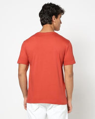 Men's Crew Neck Logo Print Half Sleeves Orange T-Shirt, Red Orange, L