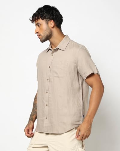 Men's Spread Collar Shirt, Brown, L