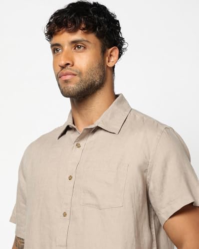Men's Spread Collar Shirt, Brown, L