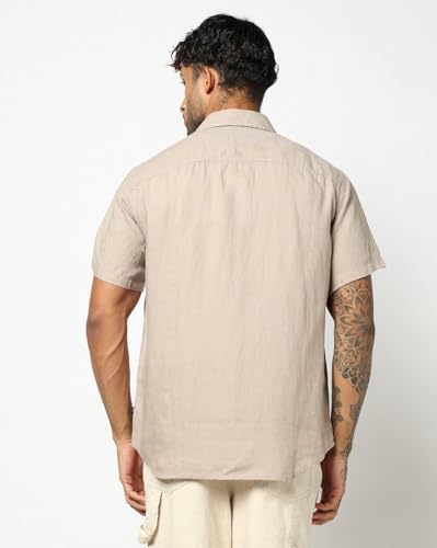 Men's Spread Collar Shirt, Brown, L