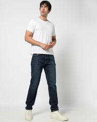 Mens Mid-Wash Slim-Fit Jeans, Dark Blue, 30