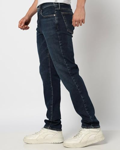 Mens Mid-Wash Slim-Fit Jeans, Dark Blue, 30
