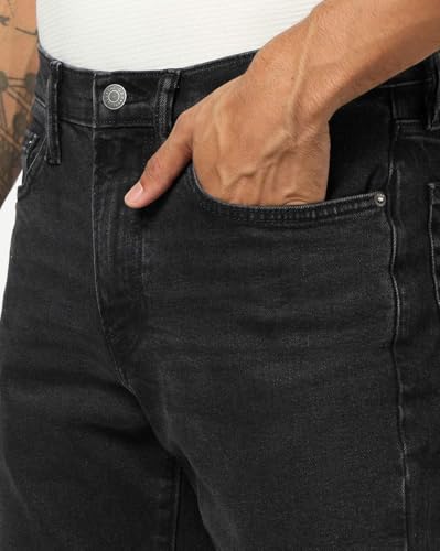 Mens Mid-Wash Slim-Fit Jeans, Black, 36