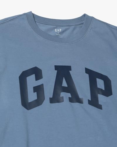 Blue GAP men's printed regular fit round neck half-sleeve T-shirt, casual upper wear, size small, with colorful graphic design.