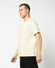 Men's Self-Design Crew Neck Half Sleeves T-Shirt, Beige, L