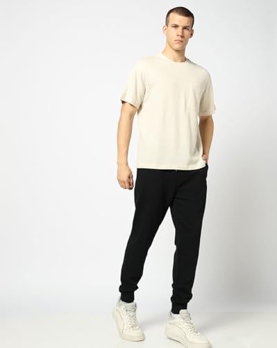 Men's Self-Design Crew Neck Half Sleeves T-Shirt, Beige, L