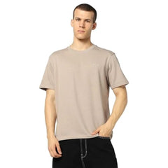 Men's Embroidered Crew Neck Half Sleeves T-Shirt, Lt.Brown, S